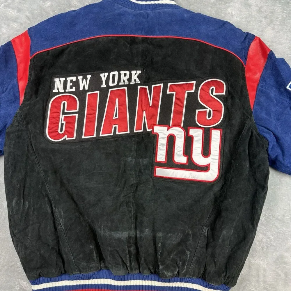 Vintage New York Giants Suede Leather Jacket XL NFL Team Apparel Full Zip Y2K